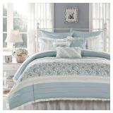 9pc Queen Stella Duvet Set - Blue: Madison Park, Cotton Percale, OEKO-TEX Certified, Vintage Style - Retail: $88