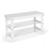 3-Tier White Wood Shoe Storage Bench