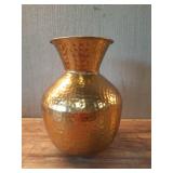 13 in. Gold Hammered Spotted Metal Decorative Vase with Fluted Top - Retail: $49