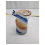 Vintage Art Glass Vase with Blue and Amber Swirls