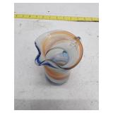 Vintage Art Glass Vase with Blue and Amber Swirls