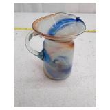 Vintage Art Glass Vase with Blue and Amber Swirls