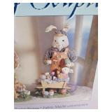 Fabric Mache Mr. & Mrs. Easter Bunny Couple With Baby 12" Tall In Box