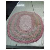 Handmade Oval Braided Rug - Pink and Green Striped Pattern