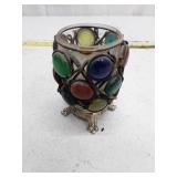 Vintage Jeweled Glass Votive Candle Holder