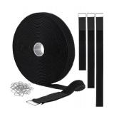 1"x32ft Hook and Loop Straps with 50 Metal Buckles Adjustable Fastening Cable Straps Cut-to-Length Cinch Strap Reusable Nylon Securing Cord Ties for Organizer or Storage 1 inch Wide Black"