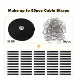1"x32ft Hook and Loop Straps with 50 Metal Buckles Adjustable Fastening Cable Straps Cut-to-Length Cinch Strap Reusable Nylon Securing Cord Ties for Organizer or Storage 1 inch Wide Black"