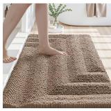 LUMI Luxury Chenille Bath Mats Ultra Absorbent, Plush Fluffy Bathroom Rug with Non-Slip Backing, Soft High Pile Bath Rug for Shower Floor, Tub, 24x44, Beige