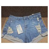 Womens Casual Stretch Denim Jean Shorts with Button Pockets for Summer size XL