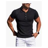 Collared Muscle Polo Shirts Men Slim Fit Textured Knit Polo Shirts Short Sleeve Button Down Shirts Casual Stylish size 3XL