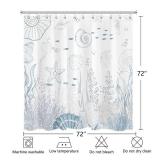 Nautical Coastal Shower Curtain, Blue Ocean Beach Theme Fish Starfish Shell Coral Bathroom Curtain, 72x72 Inch Waterproof Polyester Fabric Shower Curtain Set with 12 Hooks