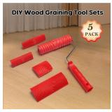 Wood Graining Tool, Soft Rubber Wood Grain Tool Set Wood Grain Painting Tool Texture Paint Tool with Handle DIY Rubber Graining Tool for DIY Wall Room Art Decoration (Red-5PCS)