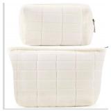 ZLFSRQ 2Pcs Makeup Bag for Women Trendy Large Capacity Cosmetic Bags Plush Pencil Case White Checkered Pouch for Purse Coquette Zippered Toiletry Bag Organizer Y2K Aesthetic Pencil Pouch