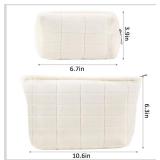 ZLFSRQ 2Pcs Makeup Bag for Women Trendy Large Capacity Cosmetic Bags Plush Pencil Case White Checkered Pouch for Purse Coquette Zippered Toiletry Bag Organizer Y2K Aesthetic Pencil Pouch