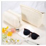 ZLFSRQ 2Pcs Makeup Bag for Women Trendy Large Capacity Cosmetic Bags Plush Pencil Case White Checkered Pouch for Purse Coquette Zippered Toiletry Bag Organizer Y2K Aesthetic Pencil Pouch