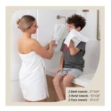 Macouba White Bath Towels for Bathroom Towel Set - White Towels with Stylish Trim, Round Edges - Towels Bathroom Sets, 100% Turkish Cotton, 600 GSM - Bath Towel Set of 6, 2 Bath 2 Hand and 2 Face