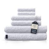 Macouba White Bath Towels for Bathroom Towel Set - White Towels with Stylish Trim, Round Edges - Towels Bathroom Sets, 100% Turkish Cotton, 600 GSM - Bath Towel Set of 6, 2 Bath 2 Hand and 2 Face