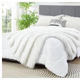 DREAMNINE Decorative Oversized 850GSM Thick Fluffy Feather Faux Fur Throw Blanket 60" x 71" Soft Long Shaggy Fuzzy Blankets Reversible Warm Elegant Furry Blanket for Valentine Gift Bed Twin Size White