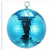 MECCANIXITY Mirror Ball, 8 Inch Glass Disco Balls Decoration Disco Reflective Balls with Hanging Ring Blue for DJ Club Stage Wedding Holiday Bar Party Decorations