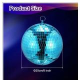 MECCANIXITY Mirror Ball, 8 Inch Glass Disco Balls Decoration Disco Reflective Balls with Hanging Ring Blue for DJ Club Stage Wedding Holiday Bar Party Decorations