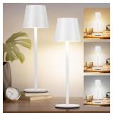 2Pack Cordless Table Lamp, 5200mAh IP54 Waterproof Rechargeable Battery Desk Lamp, 3 Color Stepless Dimming Up, Battery Operated Lamp for Kitchen/Bedside/Outdoor/Restaurant (White)