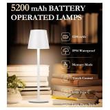 2Pack Cordless Table Lamp, 5200mAh IP54 Waterproof Rechargeable Battery Desk Lamp, 3 Color Stepless Dimming Up, Battery Operated Lamp for Kitchen/Bedside/Outdoor/Restaurant (White)