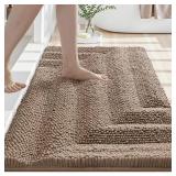 LUMI Luxury Chenille Bath Mats Ultra Absorbent, Plush Fluffy Bathroom Rug with Non-Slip Backing, Soft High Pile Bath Rug for Shower Floor, Tub, 24x43, Beige