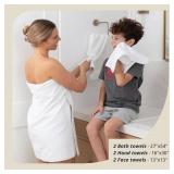 Macouba White Bath Towels for Bathroom Towel Set - White Towels with Stylish Trim, Round Edges - Towels Bathroom Sets, 100% Turkish Cotton, 600 GSM - Bath Towel Set of 6, 2 Bath 2 Hand and 2 Face