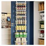 YOQXHY 8-Tier Adjustable Over The Door Pantry Organizer,Pantry Organization and Storage,Metal Hanging Baskets Spice Rack Seasoning Shelves for Home Kitchen Laundry Room Bathroom,White