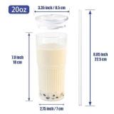 20oz Glass Tumbler with Straw and Lid Iced Coffee Glasses with Glass Straw Vintage Drinking Glasses Set of 4 for Juice Soda Smoothie(Rainbow*4)