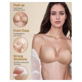 Sticky Bra Push Up 2 Pairs, Adhesive Strapless Backless Bras with Nipple Covers Black Nude