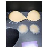Sticky Bra Push Up 2 Pairs, Adhesive Strapless Backless Bras with Nipple Covers Black Nude