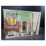 Home Essentials Alanya 16 Pieces Drinkware Set, Clear