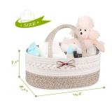 Baby Changing Moses Boho Tassels Basket - Waterproof Pad,Diaper Caddy,Removable Cover, Safety Belt-Set of 6 Pcs,Handmade 100% CottonRope. Nursery Decor, Portable Diaper Table Topper. (Whitebrwn)