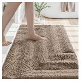 LUMI Luxury Chenille Bath Mats Ultra Absorbent, Plush Fluffy Bathroom Rug with Non-Slip Backing, Soft High Pile Bath Rug for Shower Floor, Tub, 24x36, Beige
