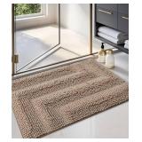 LUMI Luxury Chenille Bath Mats Ultra Absorbent, Plush Fluffy Bathroom Rug with Non-Slip Backing, Soft High Pile Bath Rug for Shower Floor, Tub, 24x36, Beige