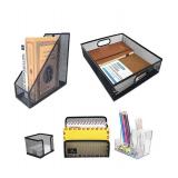 RHONZHAO Desk Accessories - 5 Piece Black Office Desk Organizer Set - File Tray, Magazine Holder, Pen Cup, Sticky Note Holder & Letter Mail Sorter for Organized Workspace Efficiency