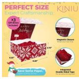 kiniu 3Pack Christmas Gift Boxes With Lids For Presents Large 9.25x9.25x3.75, Collapsible Christmas Gift Box Set, Holiday Boxes For Wrapping Gifts, Decorative Boxes For Gifts With Lids
