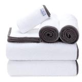 Macouba Bath Towels for Bathroom - Towel Set - White Towels with Grey Trim - Luxury Bath Towels Set of 6, Bathroom Towels, Bath Towel Set, 2 Bath, 2 Hand 2 Face