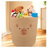 Capybara Baby Baskets, Round Cotton Rope Storage 17"x15" Knitted Toy Storage Animal Baby Laundry Nursery Basket Storage Box Holds Gift Plants Cat & Dog Toys Cow Basket"