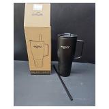WOOVO 30 oz Tumbler with Handle and Straw - Insulated Double Wall Stainless Steel Water Bottle with SIlicone Boot - BPA Free Water Tumbler with Lid - Dishwasher Safe Cups Stay Hot Cold - Black