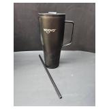 WOOVO 30 oz Tumbler with Handle and Straw - Insulated Double Wall Stainless Steel Water Bottle with SIlicone Boot - BPA Free Water Tumbler with Lid - Dishwasher Safe Cups Stay Hot Cold - Black