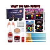 Bowitzki Halloween Makeup Set Oil Based Face Body Paint Special Effects Kit SFX Sponges Scar Wax Fake Blood Brush Tooth Paint Halloween Party SFX Cosplay