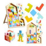 Wooden Stacking Puzzle Colorful 3D Versatile Russian Blocks for Toddlers 3-6 Years, Brain Teasers Toy Board Game Toys, Montessori Toy, Christmas Birthday Gift for Boys and Girls