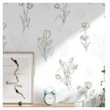Guvana 17.3"x197" Peel and Stick Gold and White Contact Paper Tulip Floral Wallpaper Modern Self Adhesive DIY Removable Contact Paper Flowers Wallpaper for Bedroom Cabinets Decor"