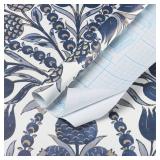CiCiwind Blue and White Peel and Stick Wallpaper Floral Wall Paper 17.3"x197" Boho Self Adhesive Renter Friendly Contact Paper for Bedroom Bathroom William Morris Decor Vinyl Rolls"