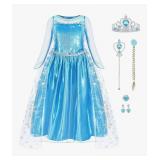 Elsa Dress Princess Costume for Girls Halloween Cosplay Princess Dress Up Luxury Birthday Outfit for Toddler Kids 5T