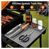 2PCS Griddle Silicone Grill Spatula Mat Tools Accessories for Blackstone, Large Heat Resistant Side Shelf Mat Grill Pad with Drip Pad for Outdoor BBQ Kitchen Counter, Easy to Clean