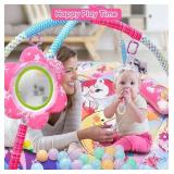 BATTOP Baby Gym Play Mat, 8-in-1 Tummy Time Activity Mat & Ball Pit with 6 Toys, Washable Sensory Playmat for Visual/Hearing/Motor Development, Newborn Gift 0-12 Months (Pink)