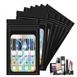 100 pcs Black Mylar Bags Holographic Resealable Foil Pouches for Food Storage and Necklace,Key Chain,False Eyelashes Packaging for Small Business(4.13x5.91Inch)